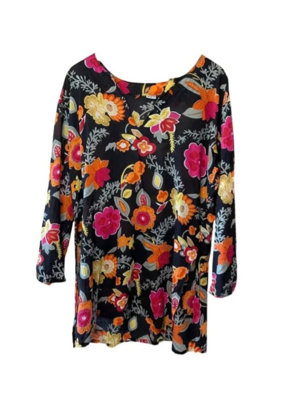 XL Boho Floral Scoop Neck 100% Cotton Tunic Cover Up - Picture 1 of 7